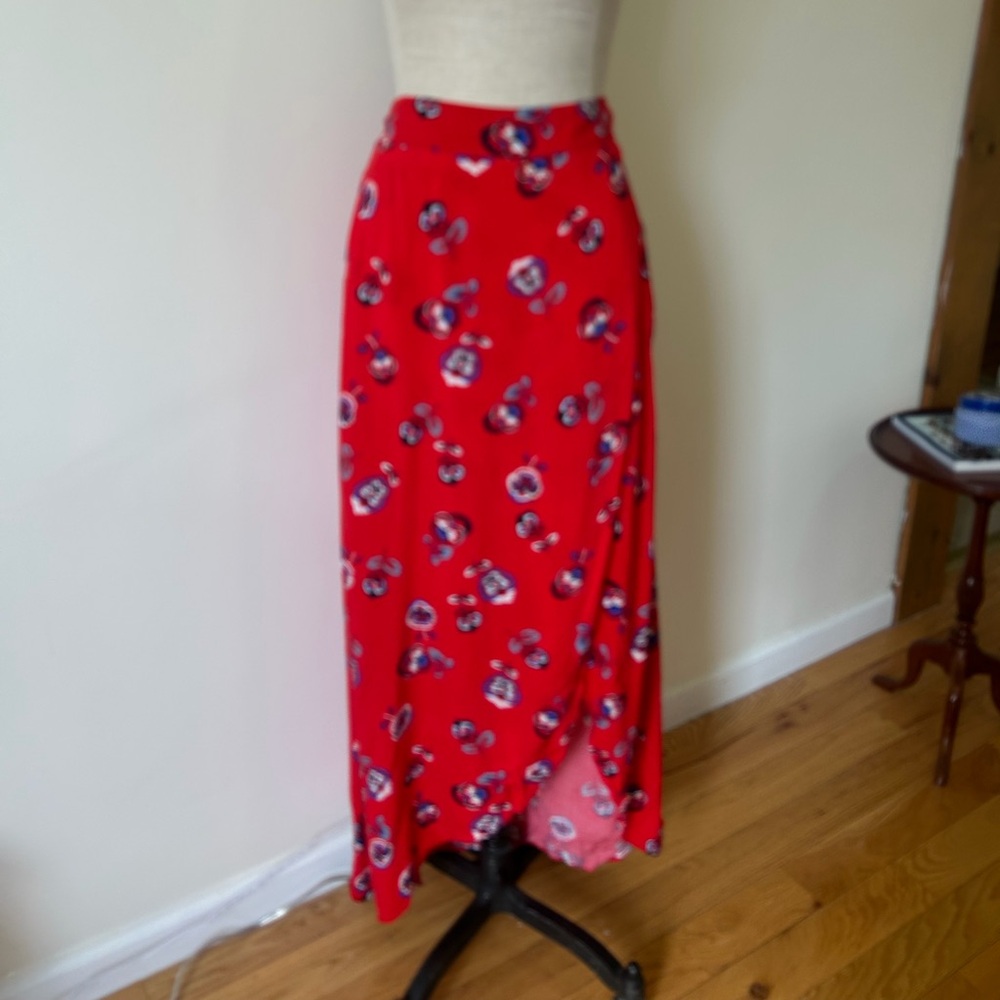 Express Red Floral Wrap Maxi Skirt